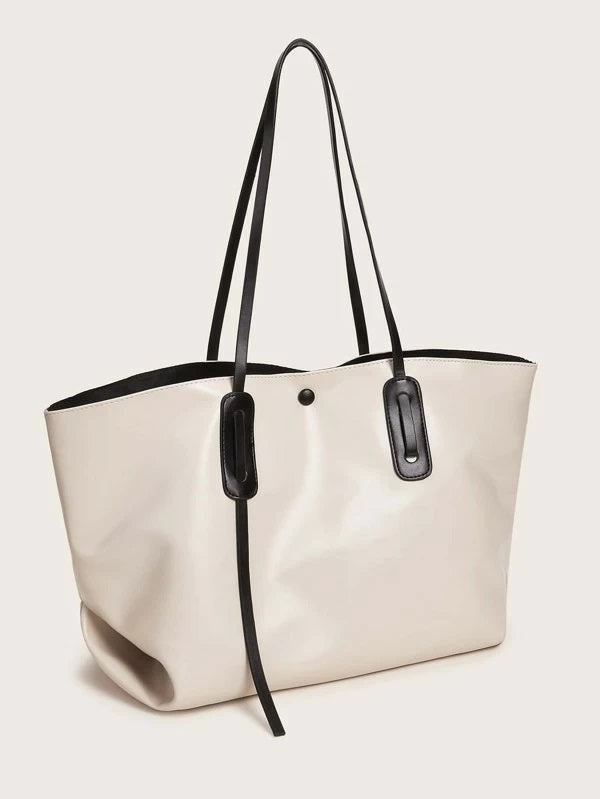 CM-BGS115607 Women Casual Seoul Style Minimalist Tote Bag With Inner Pouch - Beige