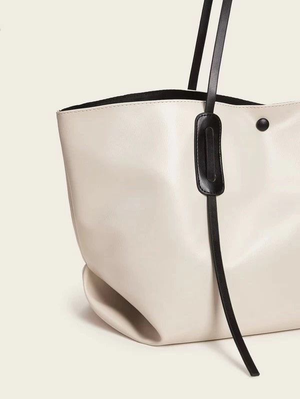 CM-BGS115607 Women Casual Seoul Style Minimalist Tote Bag With Inner Pouch - Beige