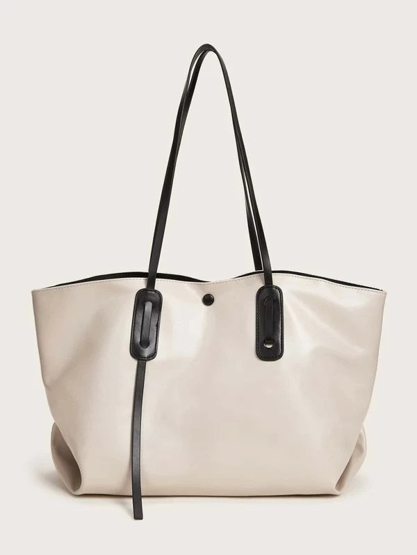 CM-BGS115607 Women Casual Seoul Style Minimalist Tote Bag With Inner Pouch - Beige