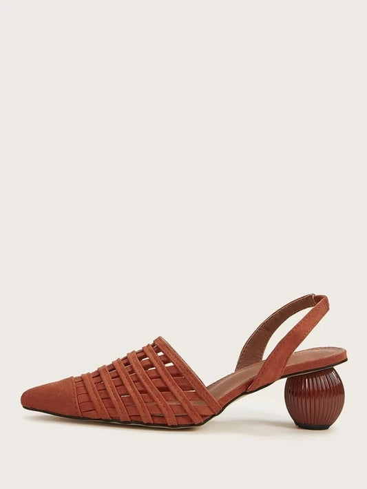 CM-SHS213336 Women Elegant Seoul Style Hollow Out Point Toe Slingback Ball Heels - Orange