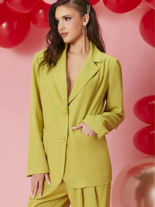 CM-CS220136 Women Elegant Seoul Style Long Sleeve Notched Collar Single Breasted Blazer - Yellow