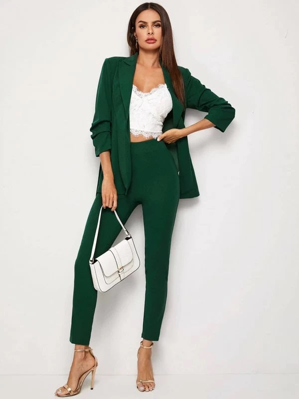 CM-SS206760 Women Elegant Seoul Style Long Sleeve Adjustable Belted Blazer With Long Pants - Set