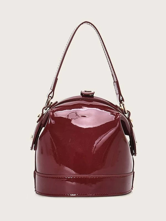 CM-BGS220749 Women Casual Seoul Style Patent Leather Bucket Satchel Bag - Red