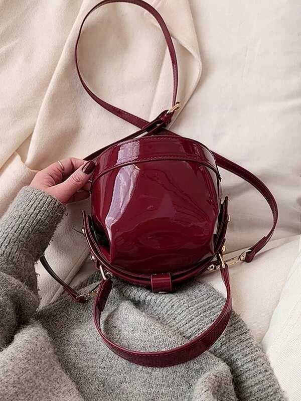 CM-BGS220749 Women Casual Seoul Style Patent Leather Bucket Satchel Bag - Red