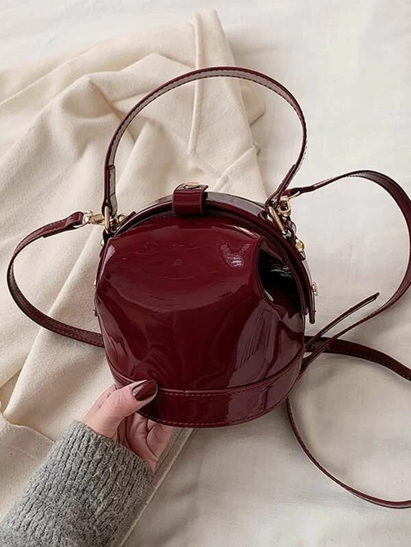 CM-BGS220749 Women Casual Seoul Style Patent Leather Bucket Satchel Bag - Red