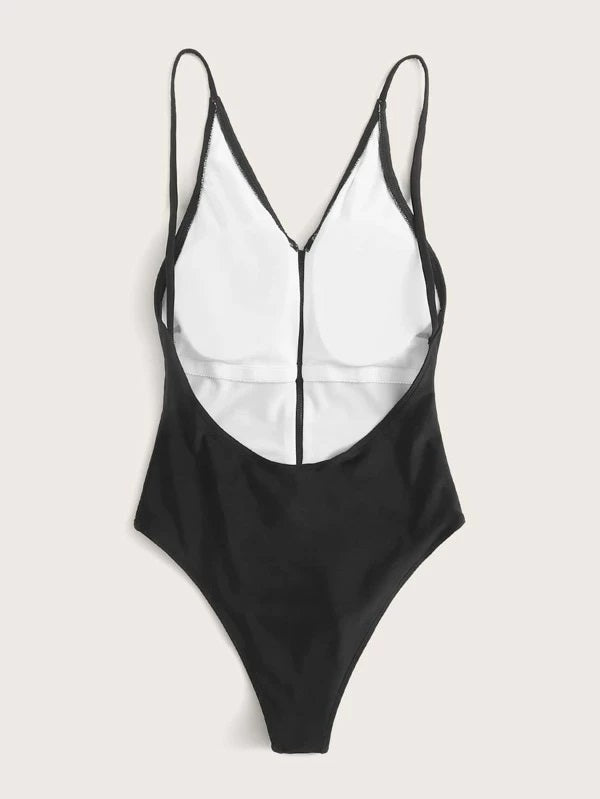 CM-SWS304538 Women Trendy Seoul Style Zip Front One Piece Swimsuit - Black