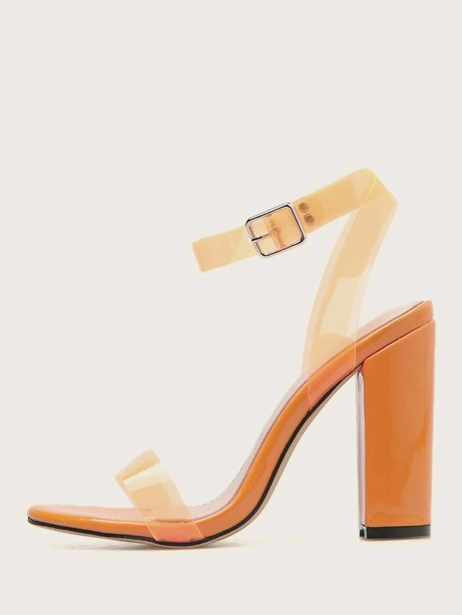 CM-SHS310455 Women Trendy Seoul Style Clear Ankle Strap Chunky Heels - Orange