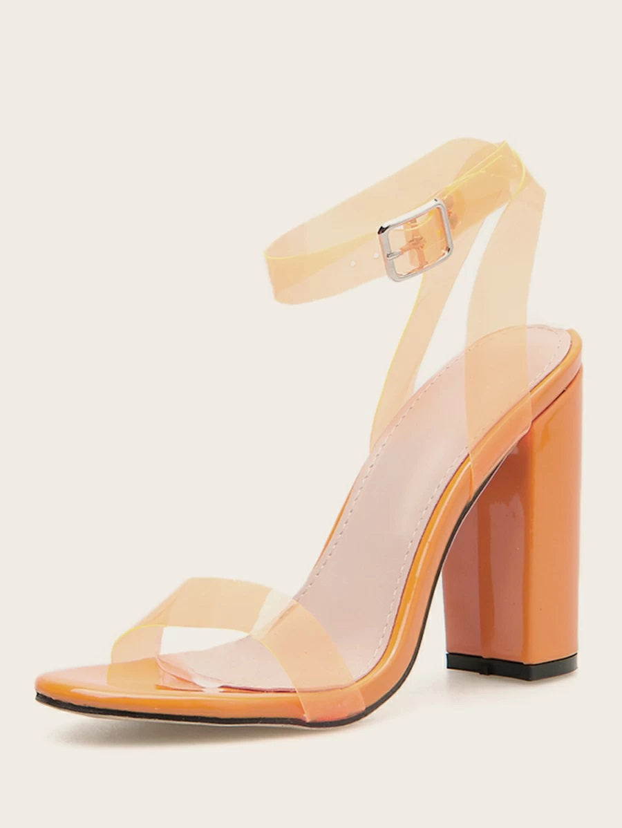 CM-SHS310455 Women Trendy Seoul Style Clear Ankle Strap Chunky Heels - Orange