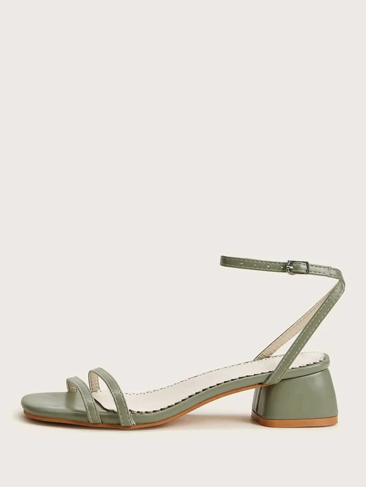 CM-SHS312035 Women Casual Seoul Style Ankle Strap Block Heels - Green