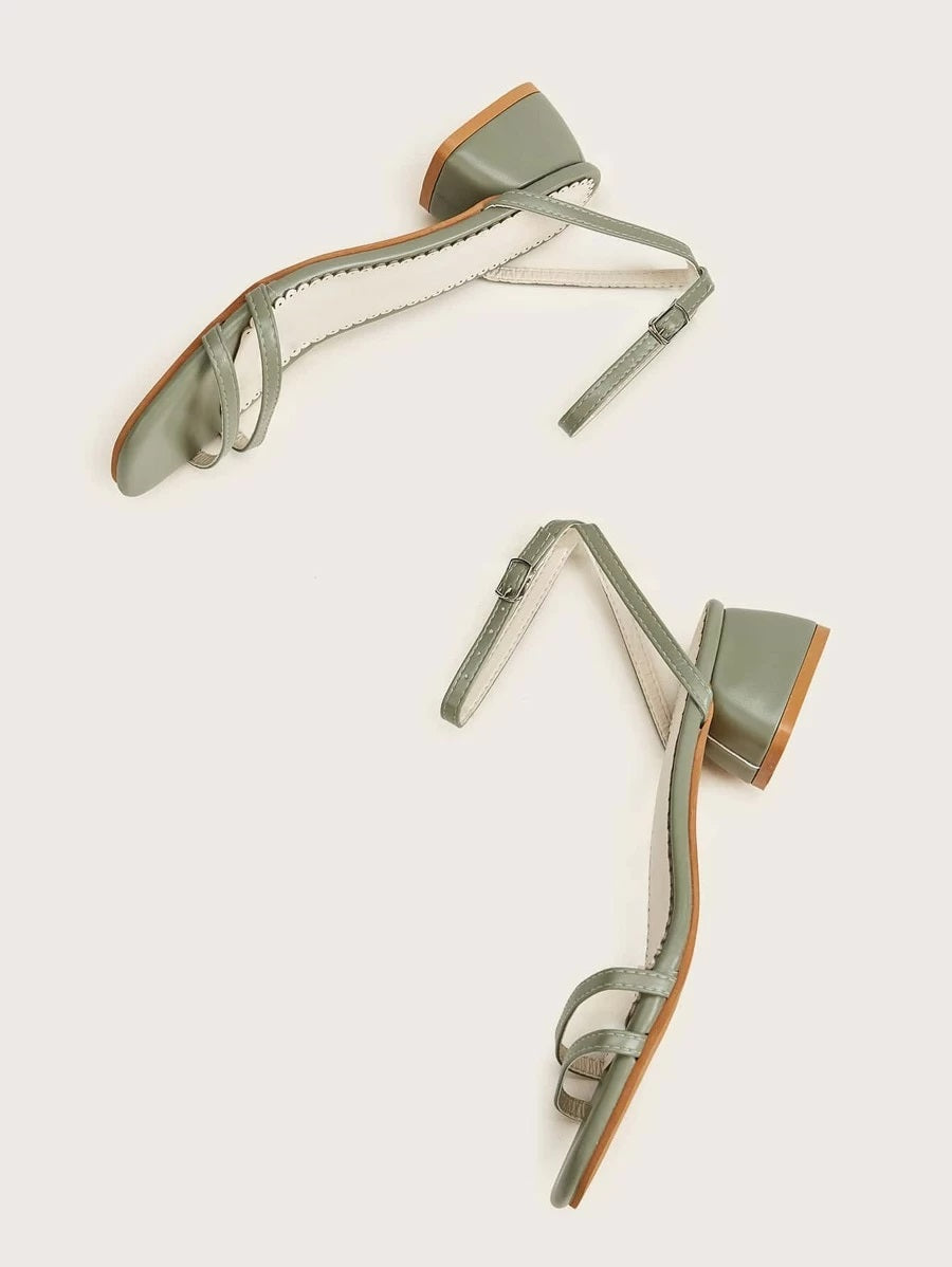 CM-SHS312035 Women Casual Seoul Style Ankle Strap Block Heels - Green