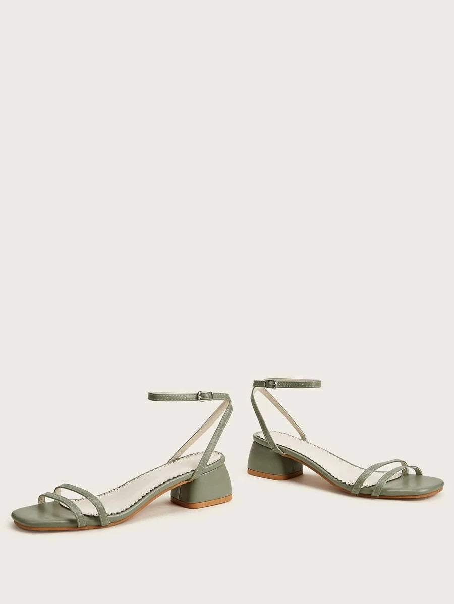 CM-SHS312035 Women Casual Seoul Style Ankle Strap Block Heels - Green