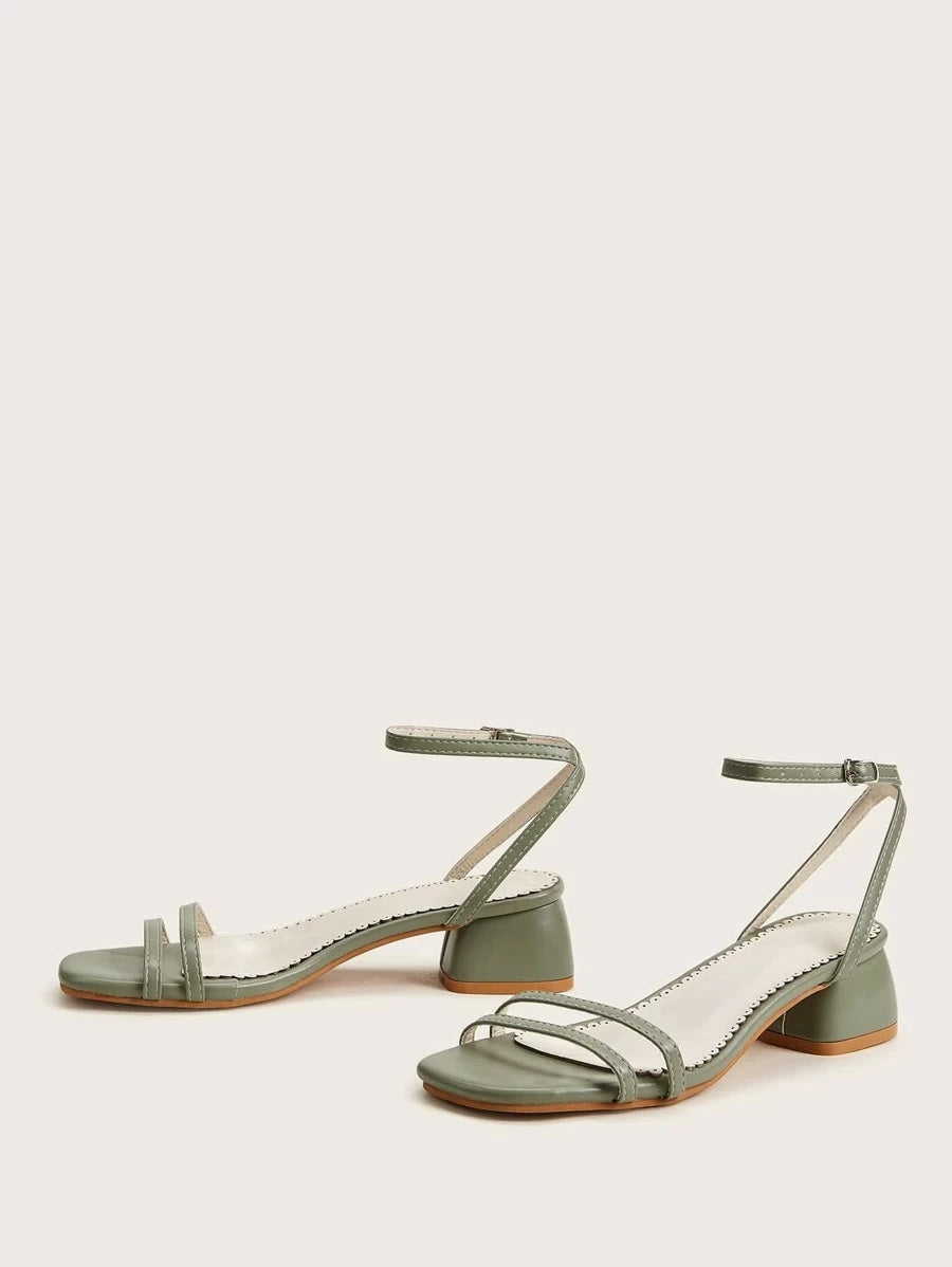CM-SHS312035 Women Casual Seoul Style Ankle Strap Block Heels - Green