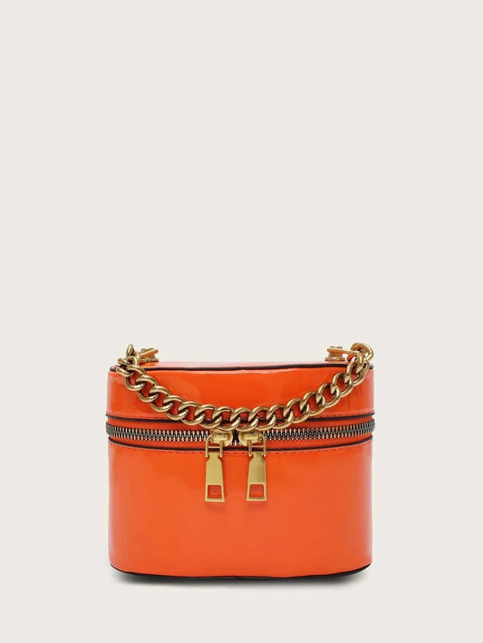 CM-BGS318163 Women Trendy Seoul Style Mini Chain Handle Zip Around Satchel Bag