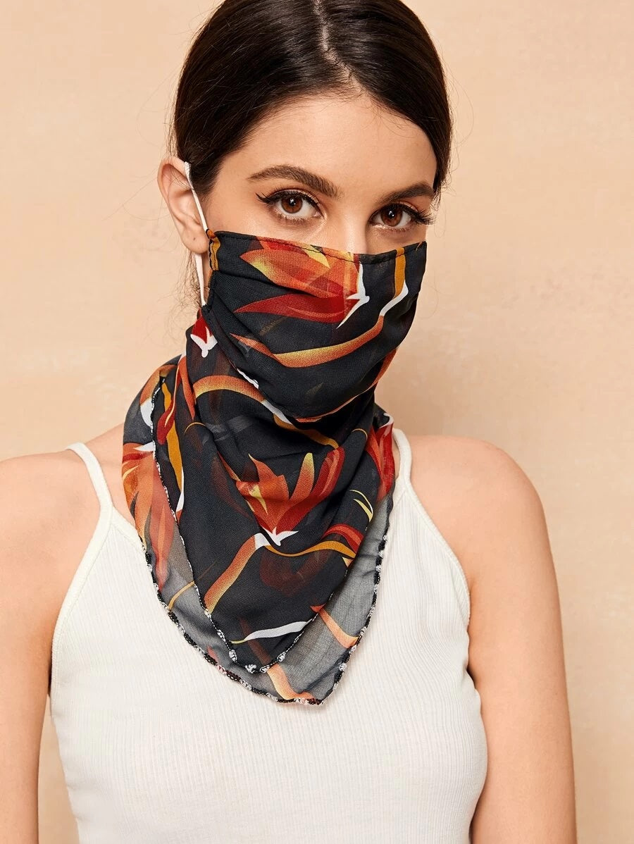 CM-FS316611 Women Floral Pattern Sunscreen Scarf Mask