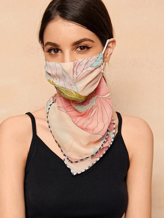 CM-FS316952 Women Floral Pattern Sunscreen Scarf Mask