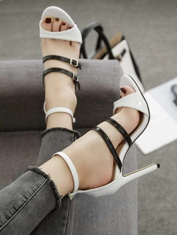 CM-SHS305942 Women Elegant Seoul Style Open Toe Ankle Strap Stiletto Heels - White