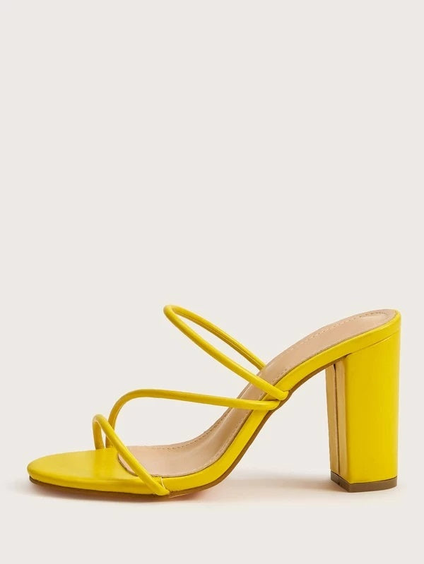 CM-SHS107252 Women Elegant Seoul Style Open Toe Chunky Heeled Mules - Yellow