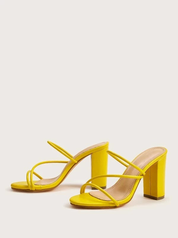 CM-SHS107252 Women Elegant Seoul Style Open Toe Chunky Heeled Mules - Yellow