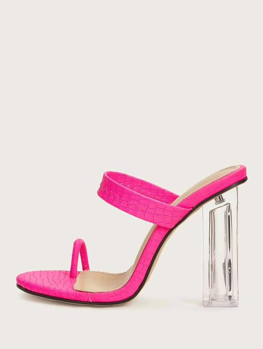 CM-SHS325756 Women Elegant Seoul Style Toe Ring Chunky Heeled Mules - Pink