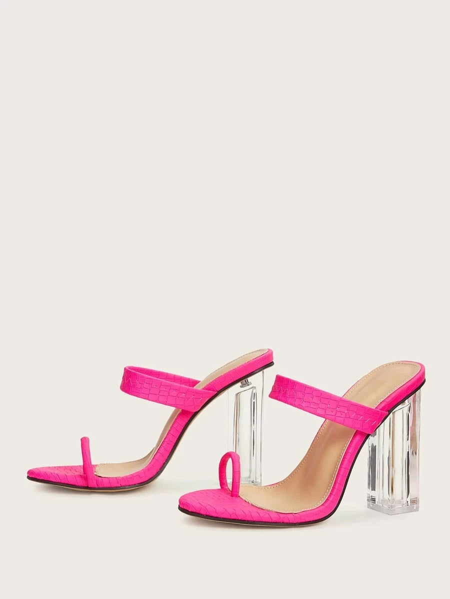 CM-SHS325756 Women Elegant Seoul Style Toe Ring Chunky Heeled Mules - Pink