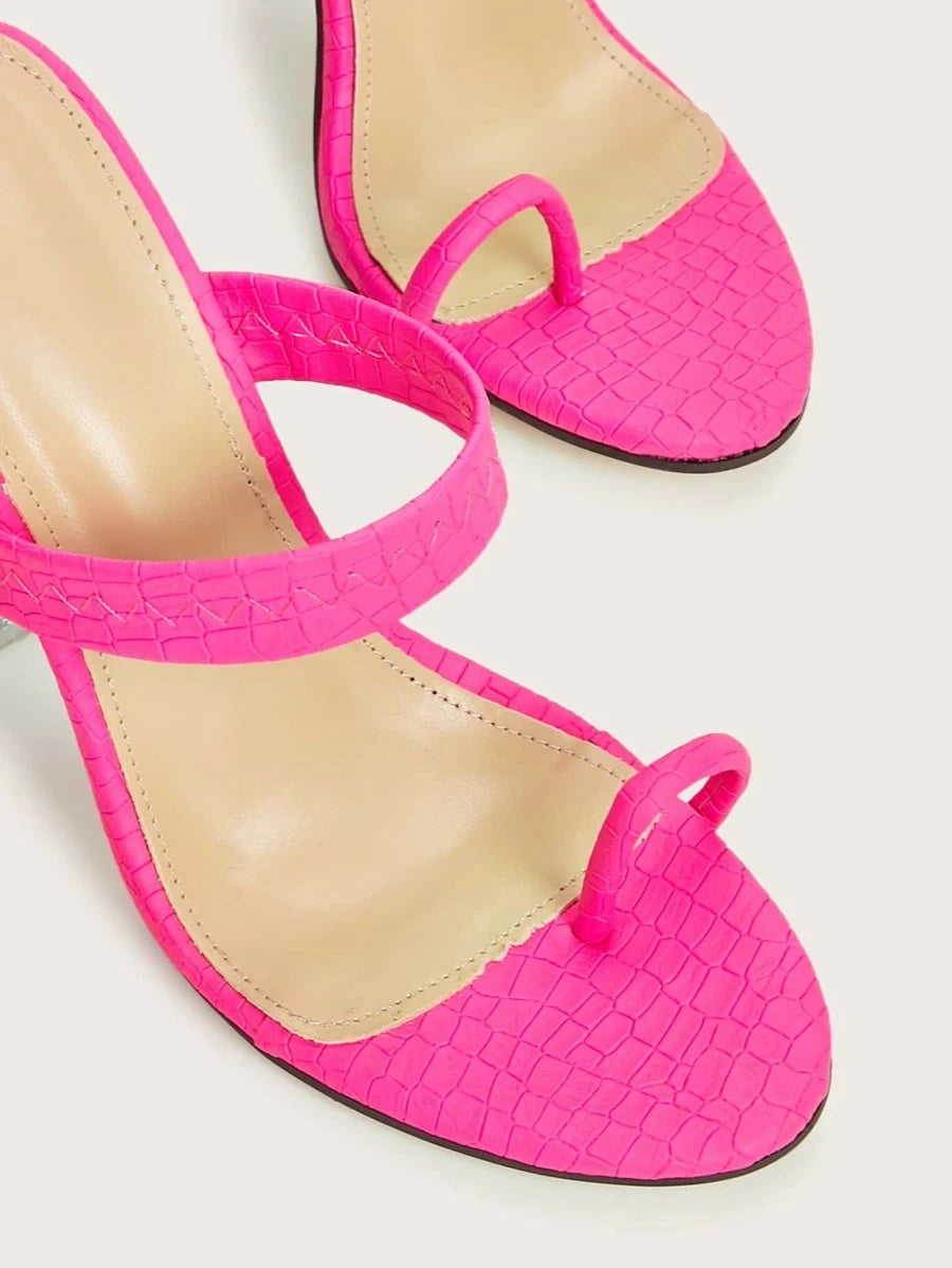 CM-SHS325756 Women Elegant Seoul Style Toe Ring Chunky Heeled Mules - Pink