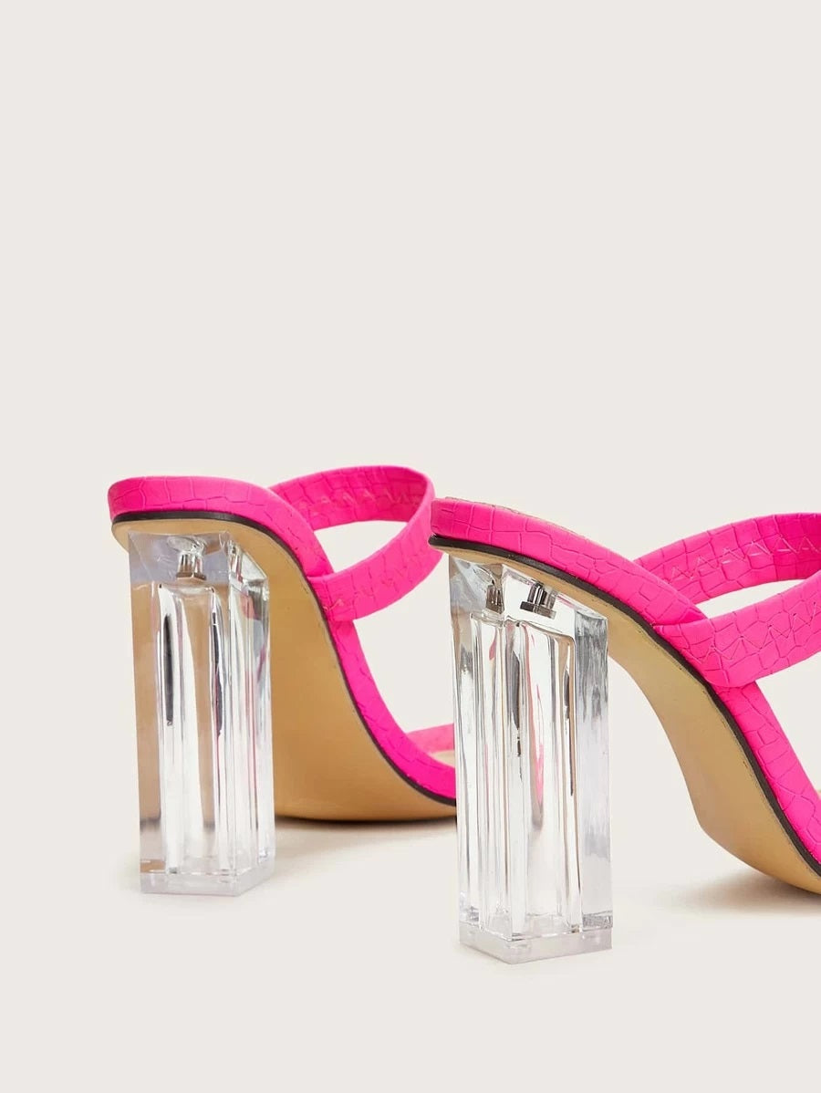 CM-SHS325756 Women Elegant Seoul Style Toe Ring Chunky Heeled Mules - Pink