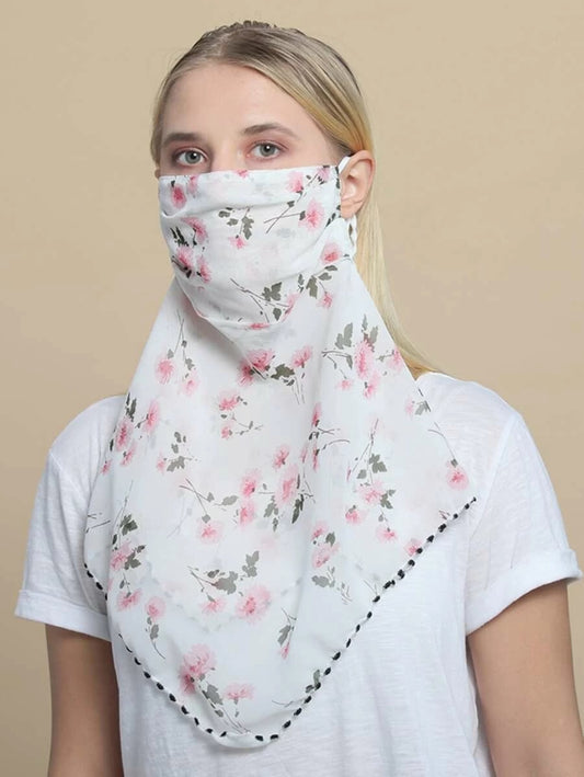 CM-FS325612 Women Floral Pattern Sunscreen Scarf Mask