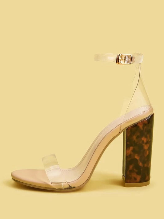 CM-SHS327639 Women Elegant Seoul Style Ankle Strap Tortoiseshell Chunky Heels