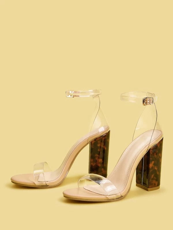CM-SHS327639 Women Elegant Seoul Style Ankle Strap Tortoiseshell Chunky Heels