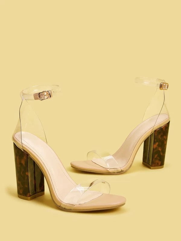 CM-SHS327639 Women Elegant Seoul Style Ankle Strap Tortoiseshell Chunky Heels