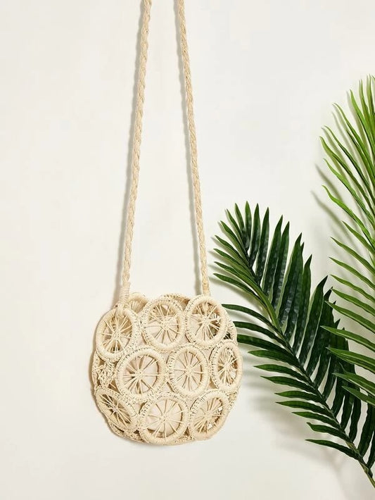 CM-BGS327201 Women Trendy Bohemian Style Plaited Crossbody Bag With Inner Pouch - Beige