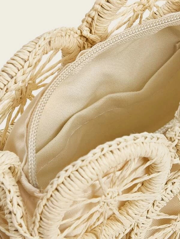CM-BGS327201 Women Trendy Bohemian Style Plaited Crossbody Bag With Inner Pouch - Beige