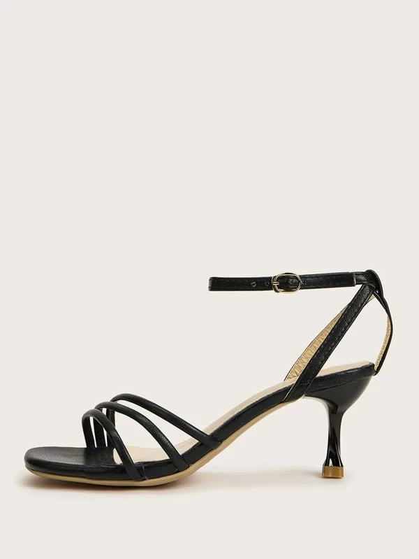 CM-SHS326620 Women Elegant Seoul Style Open Toe Ankle Strap Stiletto Heels - Black