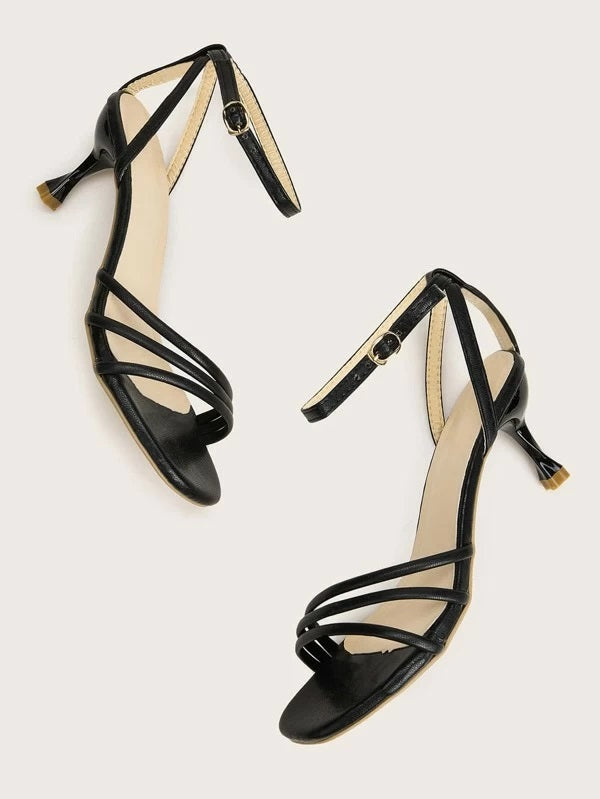 CM-SHS326620 Women Elegant Seoul Style Open Toe Ankle Strap Stiletto Heels - Black