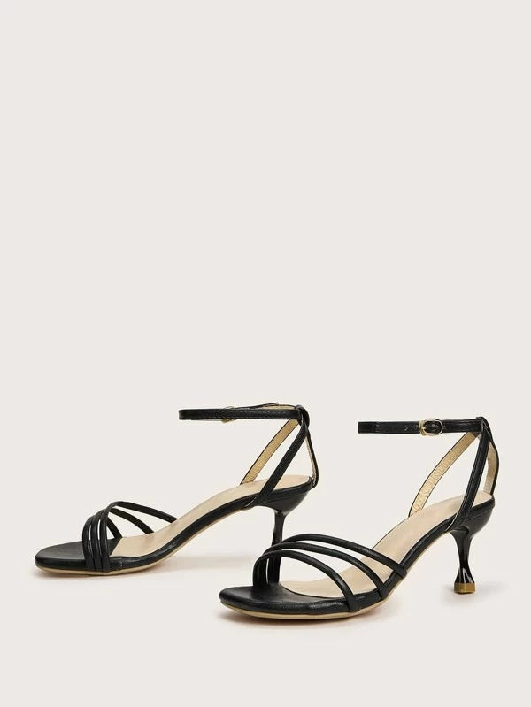CM-SHS326620 Women Elegant Seoul Style Open Toe Ankle Strap Stiletto Heels - Black