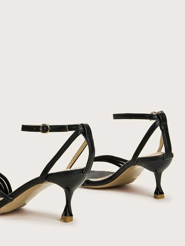 CM-SHS326620 Women Elegant Seoul Style Open Toe Ankle Strap Stiletto Heels - Black
