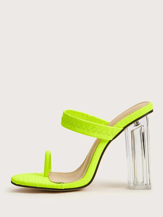 CM-SHS330701 Women Elegant Seoul Style Toe Ring Chunky Heeled Mules - Green