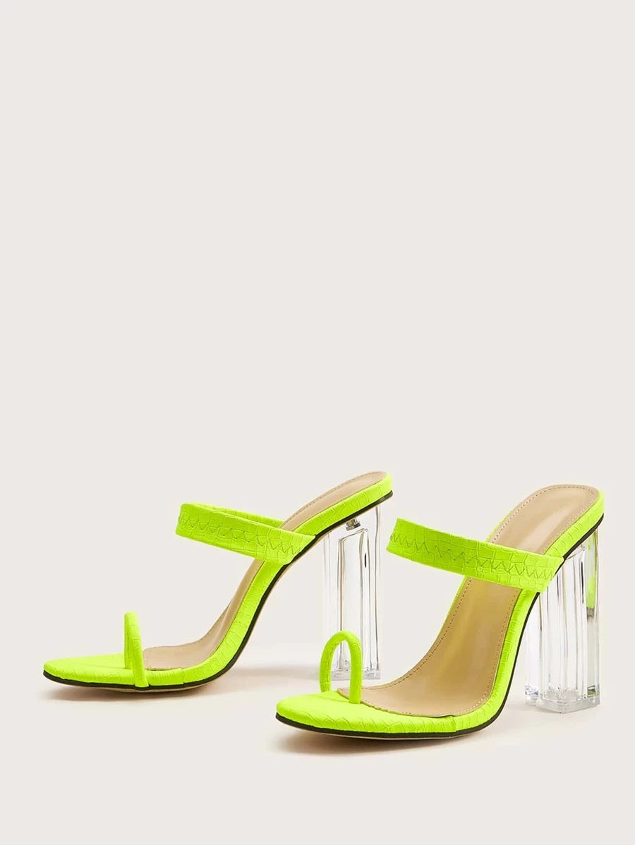 CM-SHS330701 Women Elegant Seoul Style Toe Ring Chunky Heeled Mules - Green