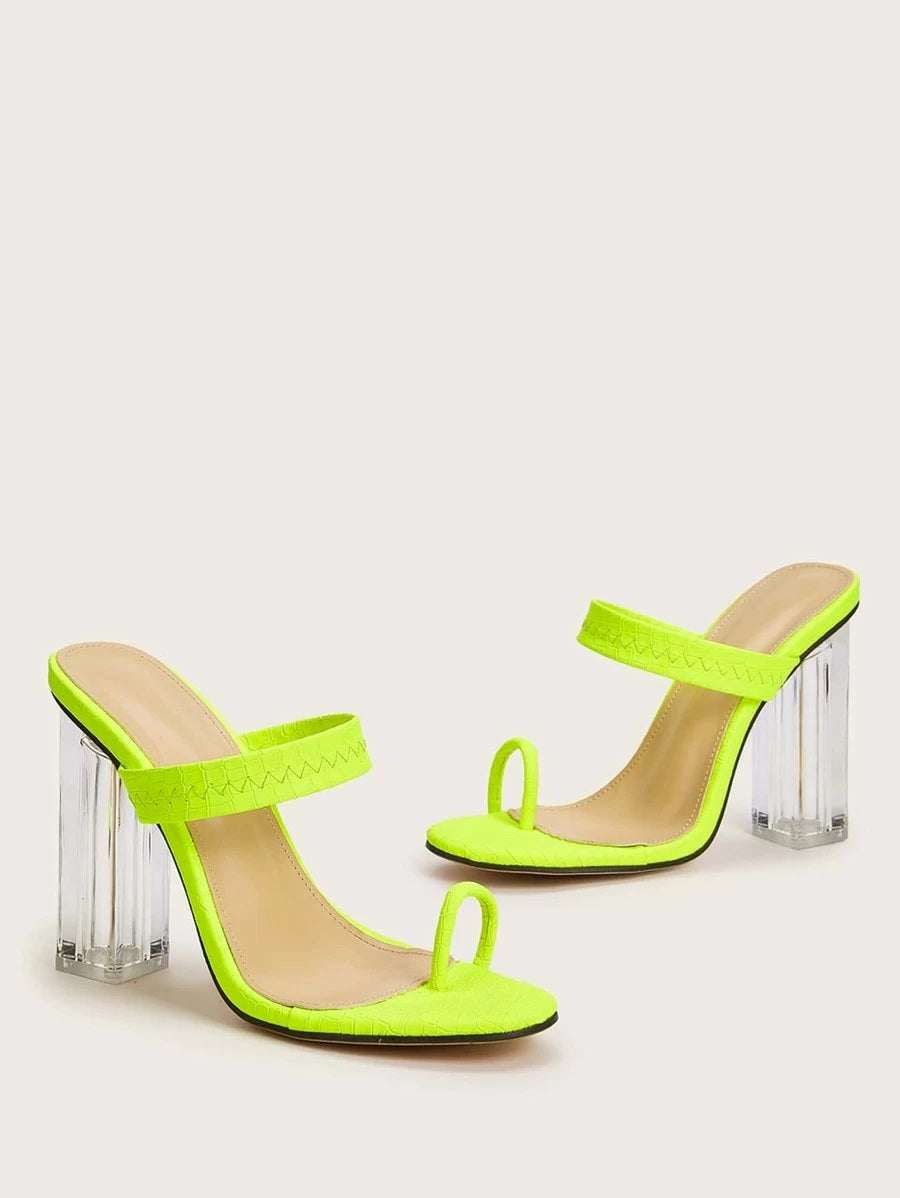 CM-SHS330701 Women Elegant Seoul Style Toe Ring Chunky Heeled Mules - Green