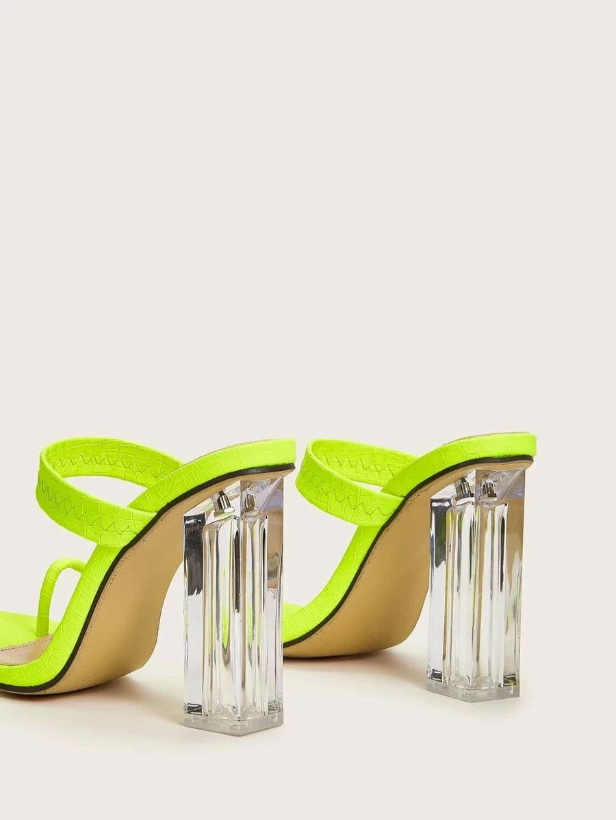 CM-SHS330701 Women Elegant Seoul Style Toe Ring Chunky Heeled Mules - Green