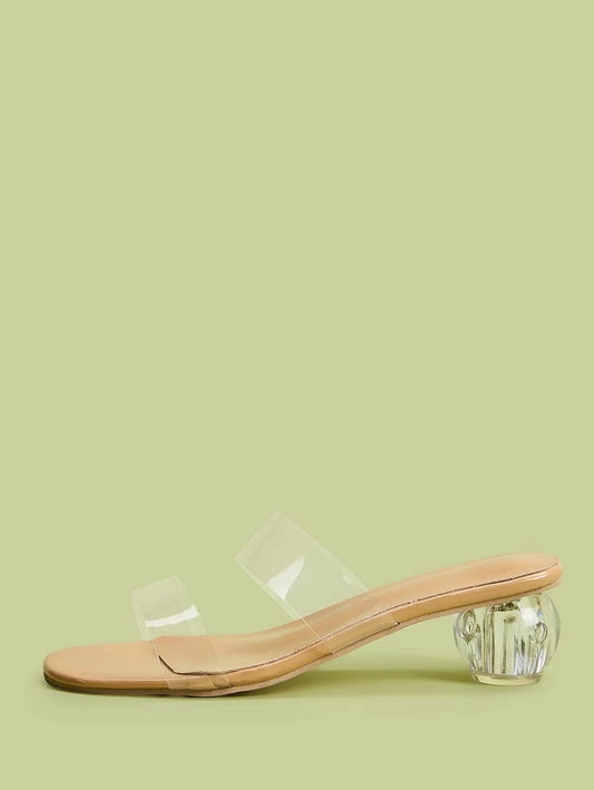 CM-SHS401143 Women Casual Seoul Style Clear Double Strap Mid Heel Mules