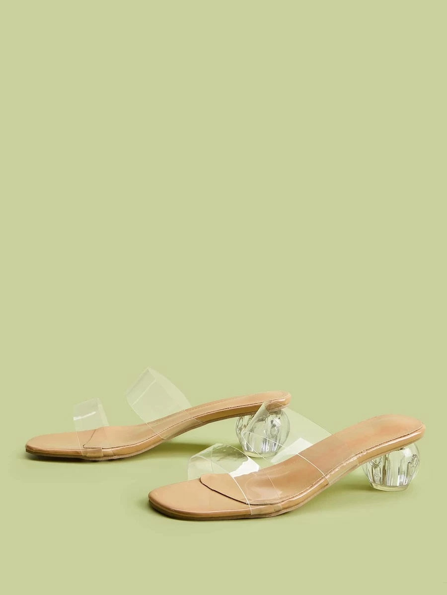 CM-SHS401143 Women Casual Seoul Style Clear Double Strap Mid Heel Mules