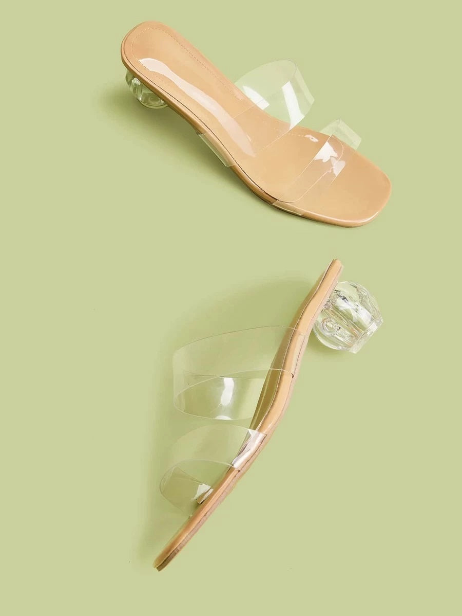 CM-SHS401143 Women Casual Seoul Style Clear Double Strap Mid Heel Mules