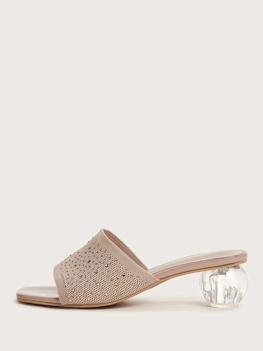 CM-SHS401262 Women Trendy Seoul Style Studded Decor Knit Heeled Mules - Nude