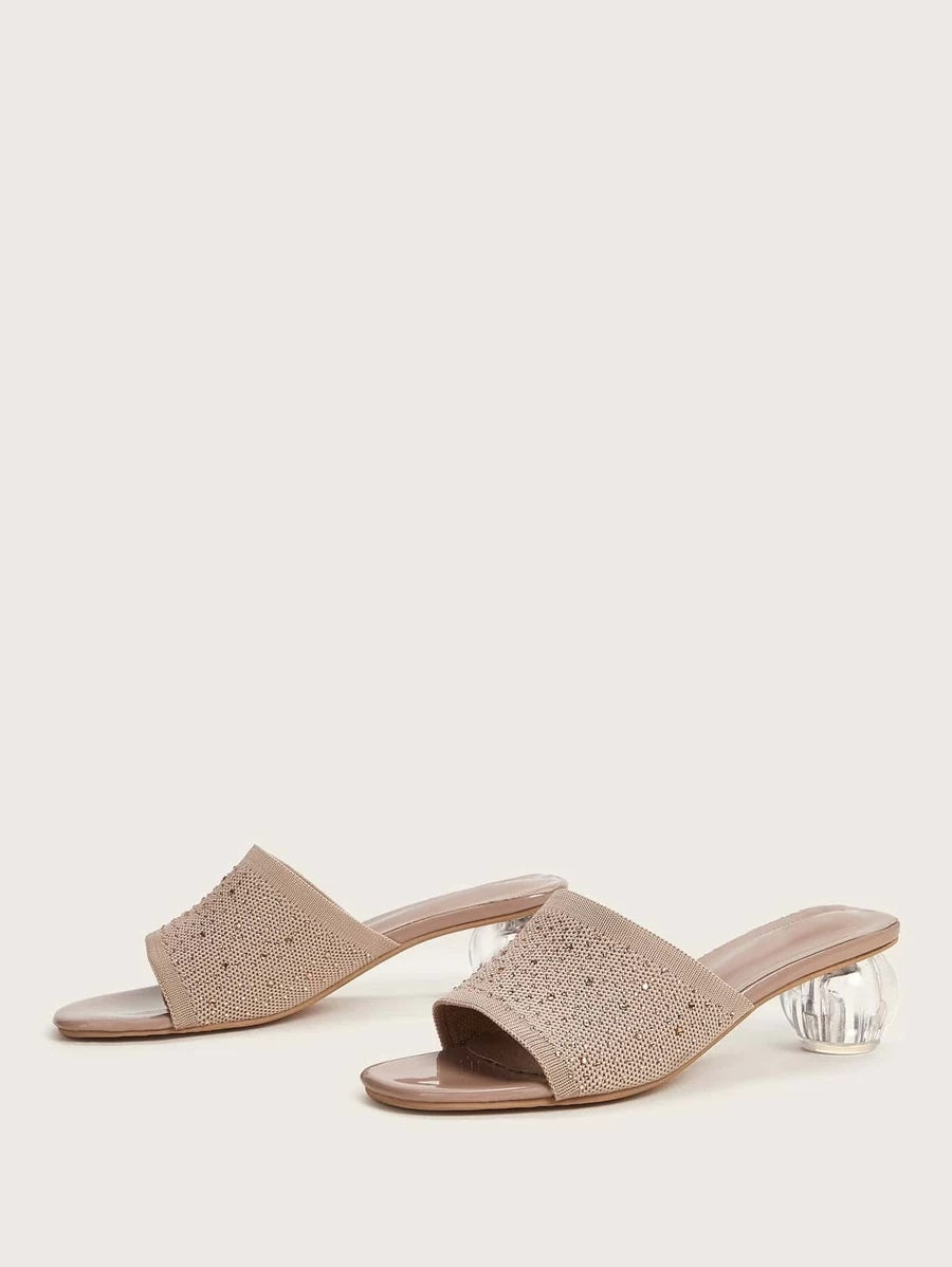 CM-SHS401262 Women Trendy Seoul Style Studded Decor Knit Heeled Mules - Nude