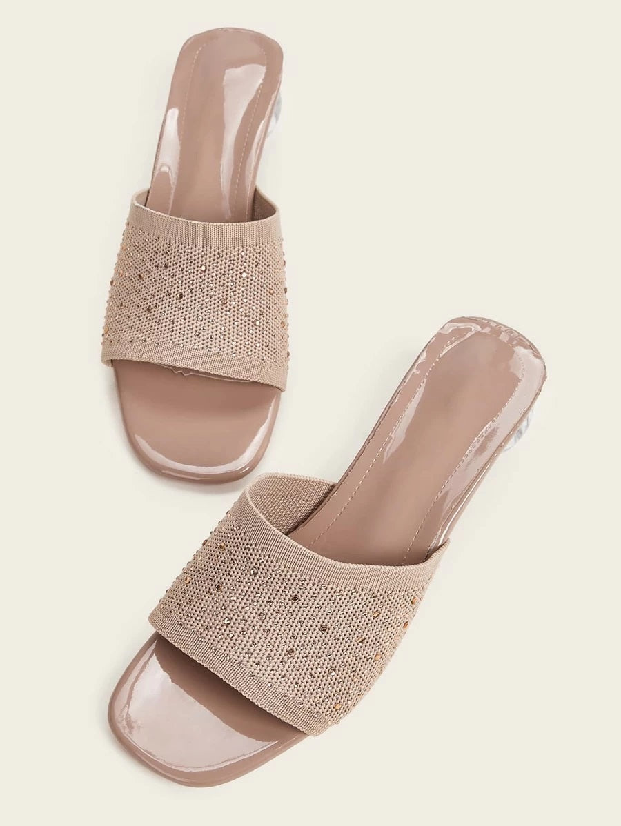 CM-SHS401262 Women Trendy Seoul Style Studded Decor Knit Heeled Mules - Nude