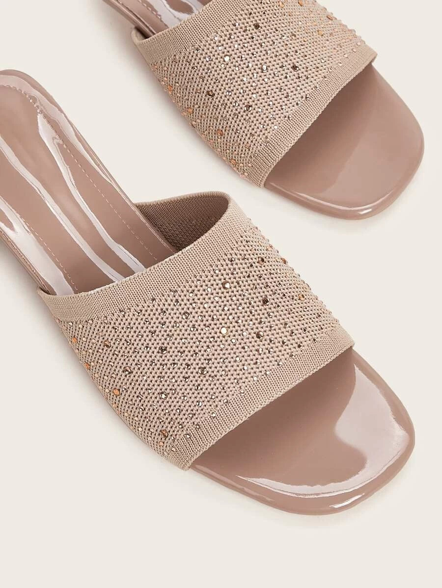 CM-SHS401262 Women Trendy Seoul Style Studded Decor Knit Heeled Mules - Nude