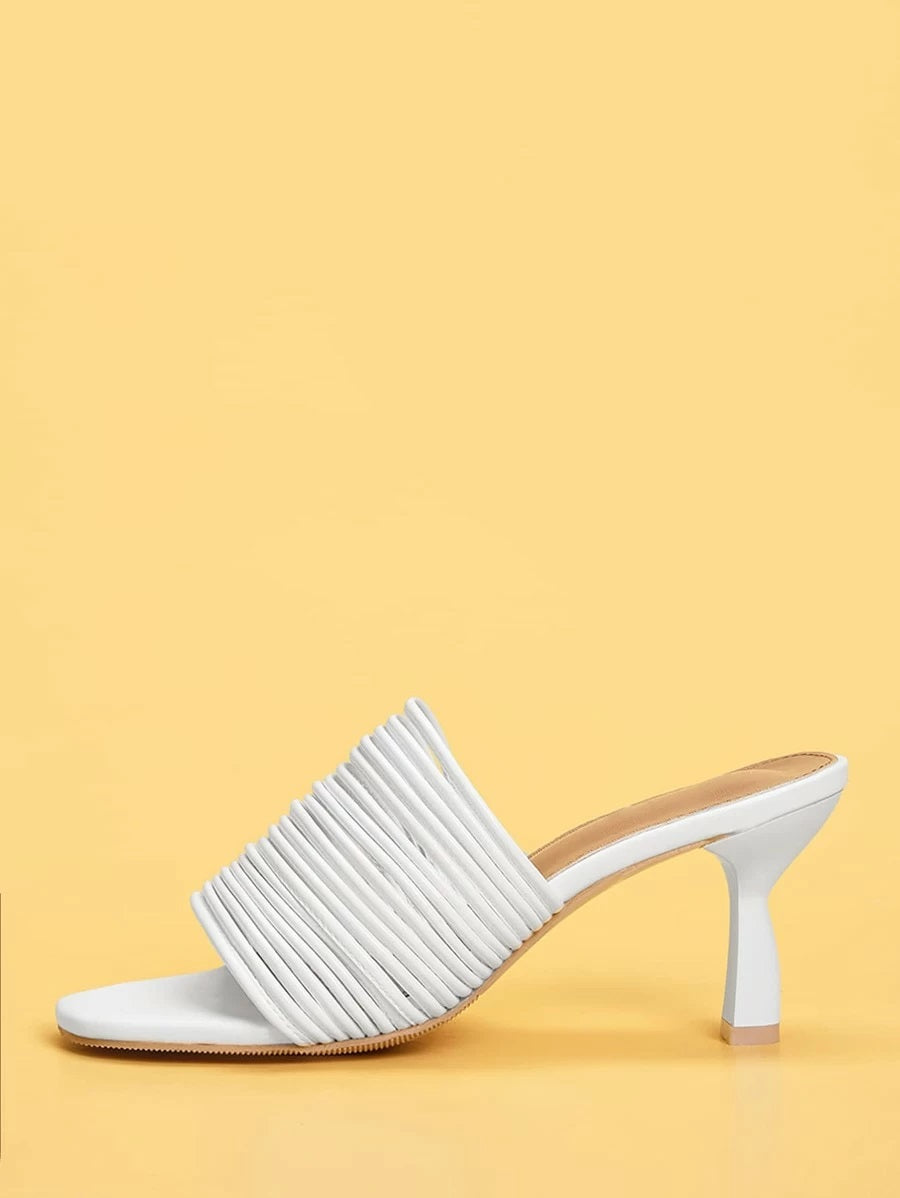 CM-SHS109482 Women Elegant Seoul Style Open Toe Strappy Heeled Mules - White