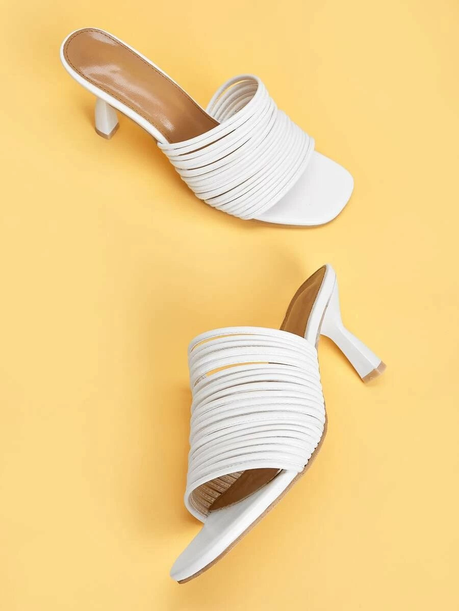 CM-SHS109482 Women Elegant Seoul Style Open Toe Strappy Heeled Mules - White