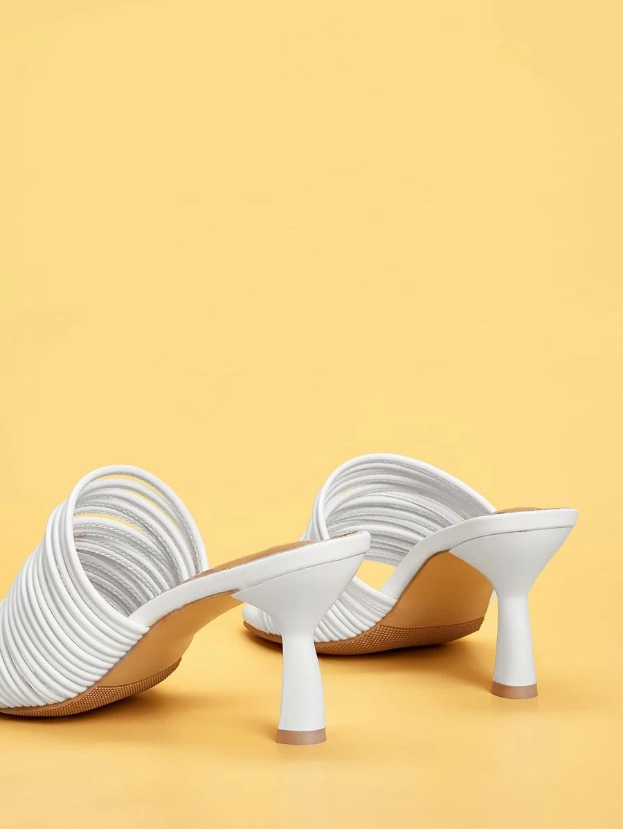 CM-SHS109482 Women Elegant Seoul Style Open Toe Strappy Heeled Mules - White